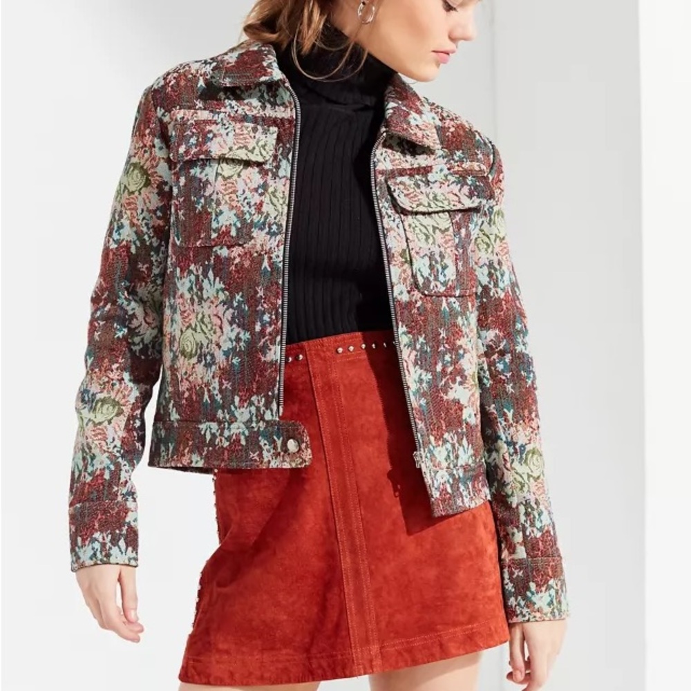 Floral Jacquard Trucker Jacket